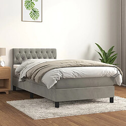 vidaXL Lit avec matelas Gris clair 90x190 cm Velours Lit avec matelas 90x190 cm - Tête de lit réglable - Velours doux - Gris clair