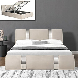 Meubler Design Lit Coffre Relevable Nova - Taupe 140x190 cm