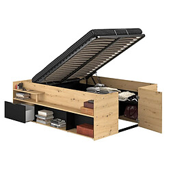 But Lit Coffre TRAVEL 140x190/200 cm - Chêne/Noir pas cher