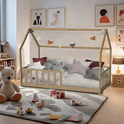 Le Quai Des Affaires Lit cabane Kiwi 90x200 + 1 sommier + barrière /Naturel