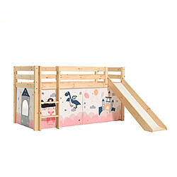 MES LIT SURÉLEVÉ AVEC TOBOGGAN - Naturel - 90x200 cm