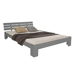 HOMESTYLE4U Lit Double 140x200 cm Gris avec Matelas