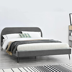 Concept Usine Lit 140 x 190 cm en velours gris et pieds noirs PHOENIX
