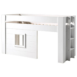 Vipack NOAH Lit mezzanine - Blanc - 90x200 cm Lit mezzanine enfant - Pin massif - Barrière de sécurité - Compatible avec rideaux décoratifs