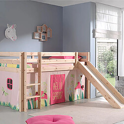 MES Lit surélevé 90x200 cm avec toboggan - Naturel/Rose