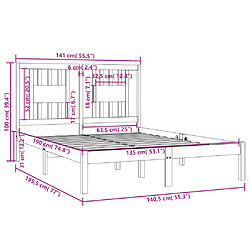 VIDAXL Cadre de lit - Bois Massif 135x190 cm pas cher