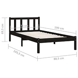 vidaXL Cadre de lit - Noir 75x190 cm Bois massif pas cher