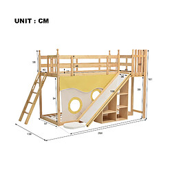 Avis KOMHTOM Lit superposé avec toboggan et rideau - Pin 90x200 cm