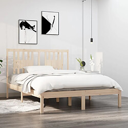 VIDAXL Cadre de lit - Bois Massif 135x190 cm Cadre de lit - Bois de pin massif - Lattes en contreplaqué - Design classique et confortable