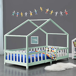 En.Casa en_casa Lit Enfant Forme Maison - 200x90 cm - Menthe Blanc