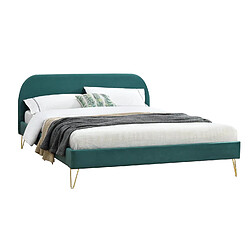 Concept Usine Lit 140 x 190 cm en velours et laiton vert PHOENIX
