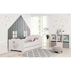 HT MEUBLES Lit enfant ALMENA - Orange 140x70 cm Lit enfant avec tiroir - Design sécurisant - Bordures en PVC - Cadre avec matelas inclus