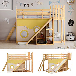 KOMHTOM Lit superposé avec toboggan et rideau - Pin 90x200 cm pas cher