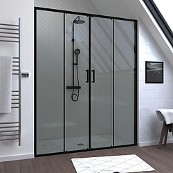 Aurlane Porte de douche coulissante CRUSH - 160 cm Porte coulissante - Verre 6 mm - Structure noire - Poignées métal - Installation réversible