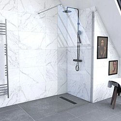 Aurlane Paroi 90x200cm Paroi de douche Freedom 2 - Verre trempé 6 mm - Barre de fixation télescopique - Installation réversible