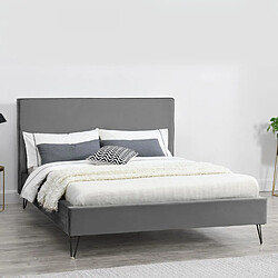 Concept Usine Lit 140 x 190 cm en velours gris et noir RIVERSIDE
