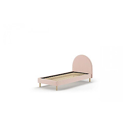 MES - Rose Clair 90x200 cm Lit - Sommier en tissu bouclé - Arcades élégantes - Structure bois - 98 x 213 x 107 cm