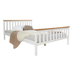 HOMESTYLE4U - 140x200 cm Bois blanc Lit futon double - Pin massif - Sommier à lattes inclus - Design intemporel