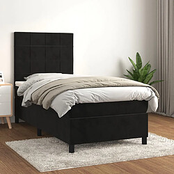 vidaXL Sommier à lattes - Noir Sommier tapissier avec matelas - 90x190 cm - Velours chic - Tête de lit ajustable