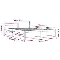 vidaXL Cadre de lit avec tiroirs 140x190 cm - Bois pas cher