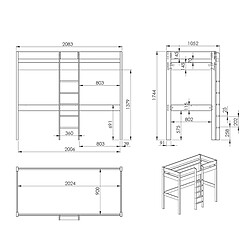 Acheter VIPACK Vipack Pino Lit mezzanine - 90x200 cm - Laqué blanc