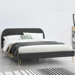 Concept Usine Lit 140 x 190 cm en velours et laiton gris PHOENIX