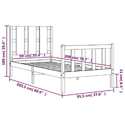 VIDAXL 90x200 cm - Bois de pin massif pas cher