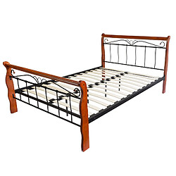 Decoshop26 Lit adulte - Lit06023 140x200 cm Lit métal et bois - Design robuste - Sommier à lattes en bois - Matelas non inclus