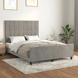 vidaXL Cadre de lit avec tête de lit 140x190 cm - Gris clair Cadre de lit sans matelas - Tête de lit réglable - Lattes de contreplaqué - Tissu durable