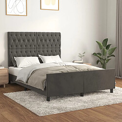 VIDAXL Cadre de lit avec tête - Gris foncé 140x190 cm Lit avec tête réglable - Velours doux - Lattes de contreplaqué - Pieds de soutien robustes - Sans matelas