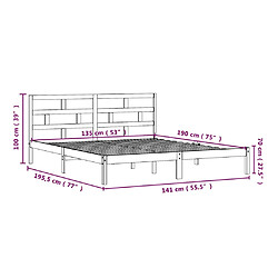 vidaXL Cadre de lit Blanc 135x190 cm Bois massif pas cher