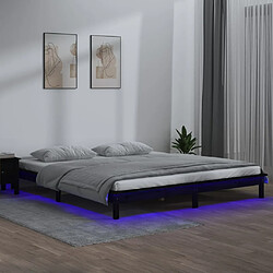vidaXL Cadre de lit LED Noir 120x190 cm Pin