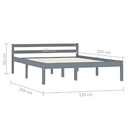 vidaXL Cadre de lit gris bois de pin 120x200 cm bois massif pas cher