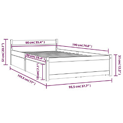 vidaXL Cadre de lit avec tiroirs 90x190 cm bois de pin pas cher
