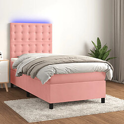 vidaXL Sommier et matelas avec LED 90x200 cm - Rose