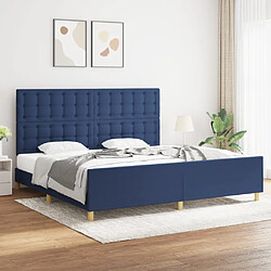 VIDAXL Cadre de Lit - Bleu 200x200 cm Tissu Cadre de Lit avec Tête de Lit - Tissu durable - Hauteur réglable - Lattes de contreplaqué