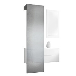 Mpc Vestiaire Blanc Mat Et Panneau Aspect Métal Rêche (lxhxp) : 105 X 193 X 35 