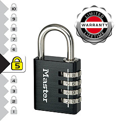 MASTER LOCK Cadenas à Combinaison 40mm - Noir Cadenas à combinaison programmable - Corps en aluminium - Anse en acier chromé