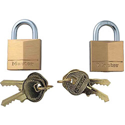 Master Lock 130EURT Lot de 2 Cadenas à Clé en Laiton, Doré, 4,9 x 3 x 1,2 cm