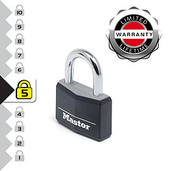 Master Lock 9140EURDBLK Cadenas à Clé en Aluminium Massif recouvert de Vinyle, noir, 4 x 5,9 x 1,3 cm
