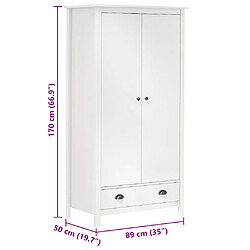 vidaXL Garde-robe à 2 portes Hill Blanc 89x50x170cm Bois de pin solide pas cher