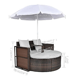 VidaXL Lit de jardin avec Parasol Marron pas cher