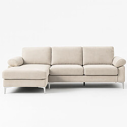 Concept Usine Canapé d'angle gauche 4-5 places en velours beige GALWAY Canapé d'angle - 4/5 places - Velours beige - Cadre bois - Piètement métal/plastique - Hauteur d'assise 48 cm