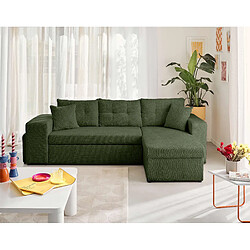 Bestmobilier California - canapé d'angle réversible 4 places - convertible avec coffre, étagère et poufs - en velours texturé California - canapé d'angle réversible 4 places - convertible avec coffre, étagère et poufs - en velours texturé - Vert