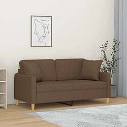 VIDAXL Canapé 2 places avec oreillers - Tissu marron Canapé 2 places - Cadre métal robuste - Oreillers décoratifs inclus - Assise confortable