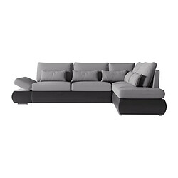 Loungitude Canapé d'angle réversible convertible SEVARA 4 places - PU et tissu Gris - Coffre de rangement - L267 x P200 x H90 cm