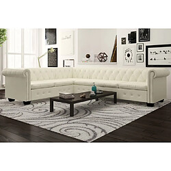 vidaXL Chesterfield - Canapé d'angle 6 places - Blanc