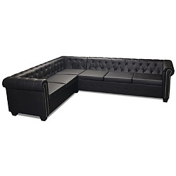 vidaXL Canapé Chesterfield 6 places - Noir cuir synthétique