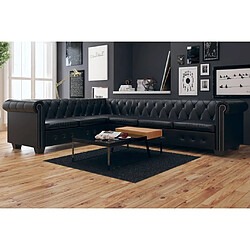 vidaXL Canapé Chesterfield 6 places - Noir cuir synthétique