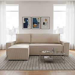 Le Quai Des Affaires Canapé d'angle convertible et réversible avec coffre ELISE en velours côtelé / Beige